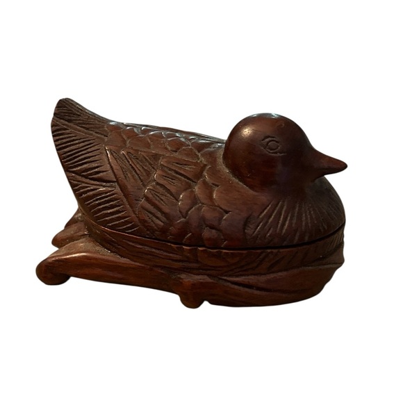 Vintage Carved Wood Duck Miniature Trinket Box - Picture 1 of 9
